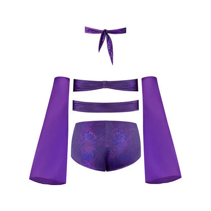 Magic Silk Glimmer Wrap Bralette, Booty Shorts &amp; Sleeve Set Purple Disco EXPOSED