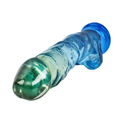 Adam &amp; Eve Sunrise Dreams Realistic Dildo against a soft fabric backdrop; a colorful and enticing realistic dildo for all lovers.