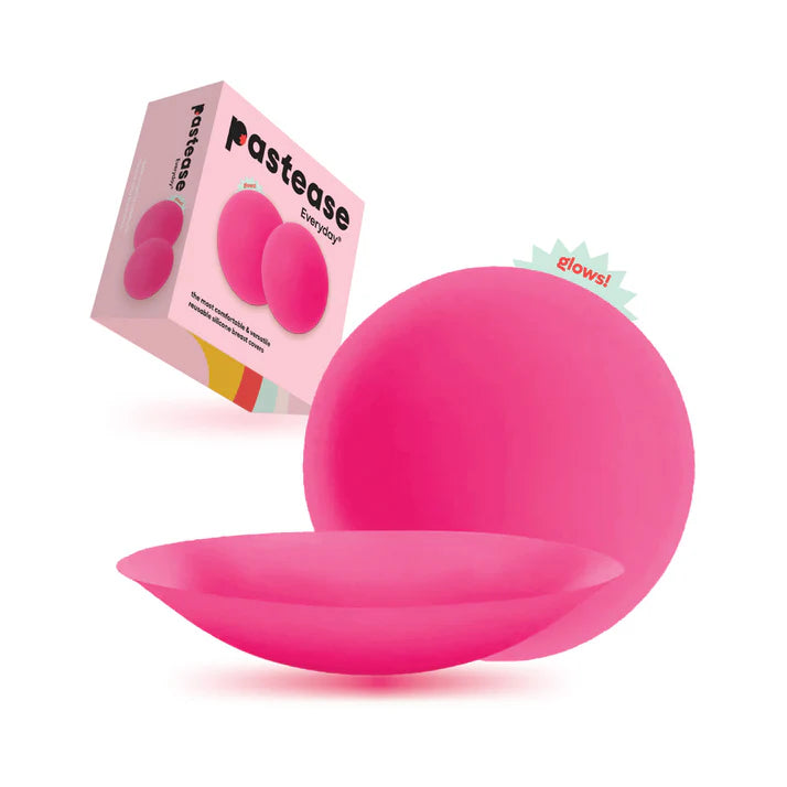 Pastease Halos Reusable Sticky Adhesive Silicone Nipple Cover Neon Pink Glow-in-the-Dark Small A-C Cup PASTIES