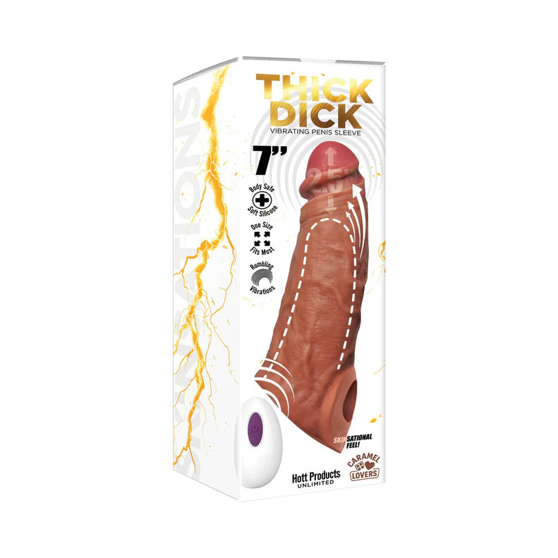 Skinsations Thick Dick 7 in. Vibrating Penis Sleeve with Remote HOTT PRODUCTS