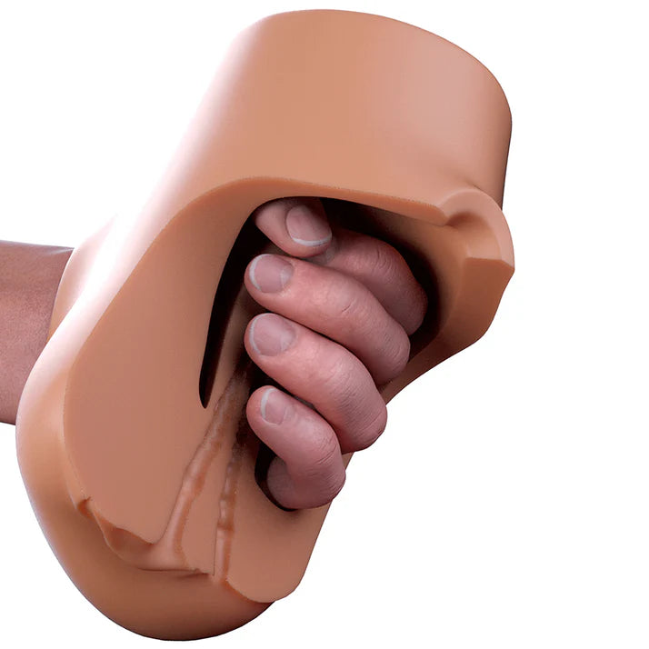 PDX Plus Double Pounder Vibrating Squeeze Stroker showcasing its super-realistic texture and details for an unforgettable experience.
