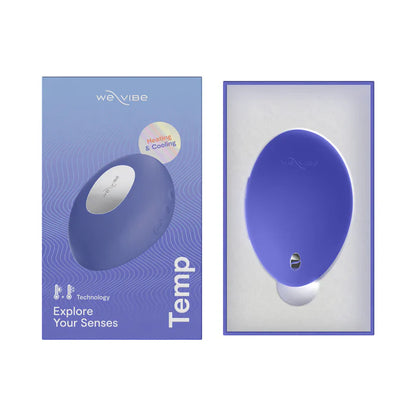 Contents of We-Vibe Temp Lavender Blue package, including quick start guide and safety instructions for first-time users.