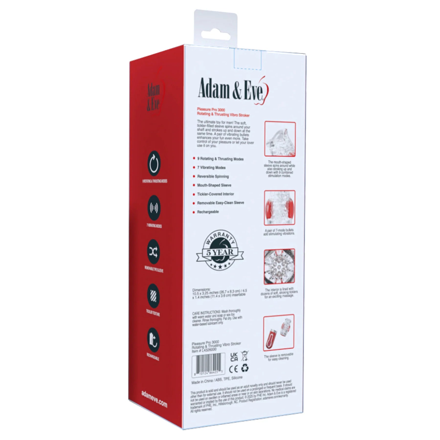 Adam &amp; Eve Pleasure Pro 3000 Rotating &amp; Thrusting Vibro Stroker