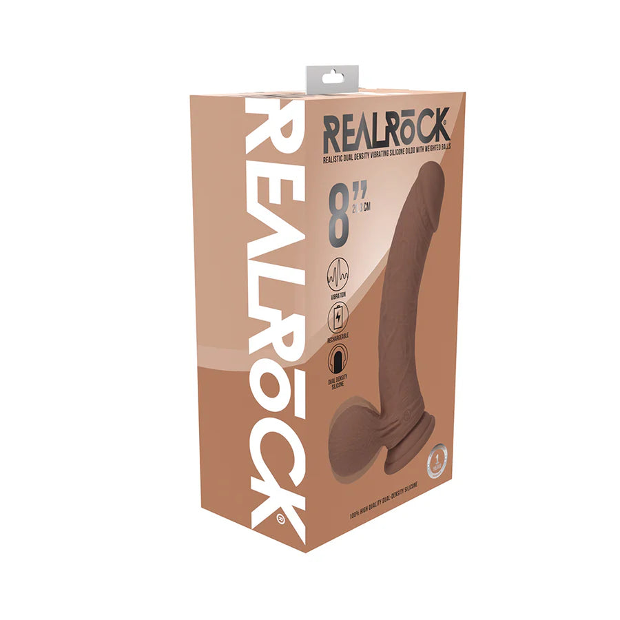 Realrock Realistic Dual Density Vibrating Silicone Dildo with Weighted Balls 8 in.