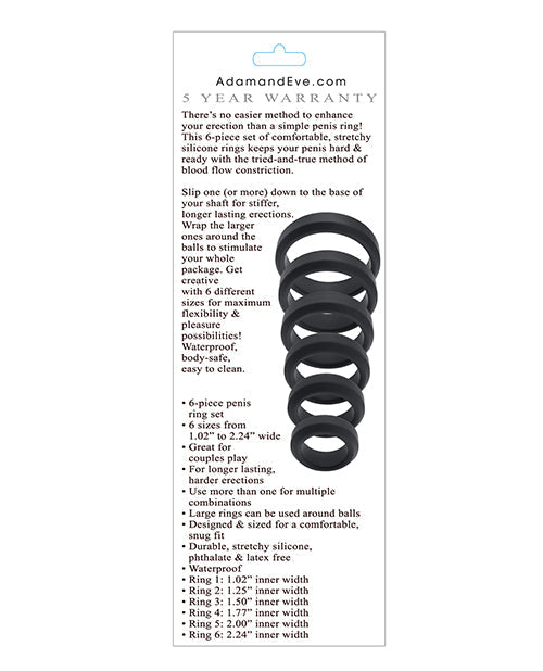 Adam & Eve 6 pc Silicone Penis Ring Set ADAM & EVE