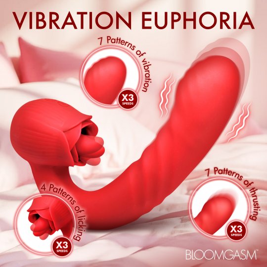 Boom Bloom Thrusting &amp; Licking Rose Vibrator XR BRAND
