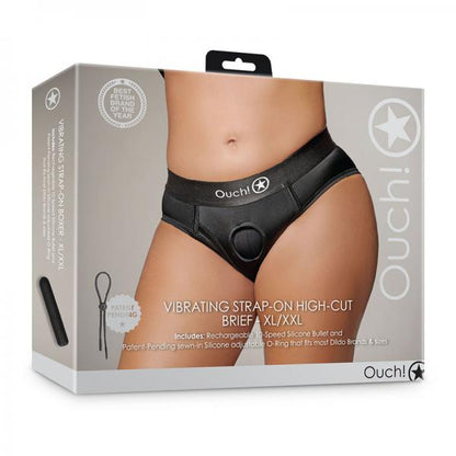 Shots Ouch – Vibrating Strap-On High-Cut Brief (XL/XXL, Black) SHOTS AMERICA LLC