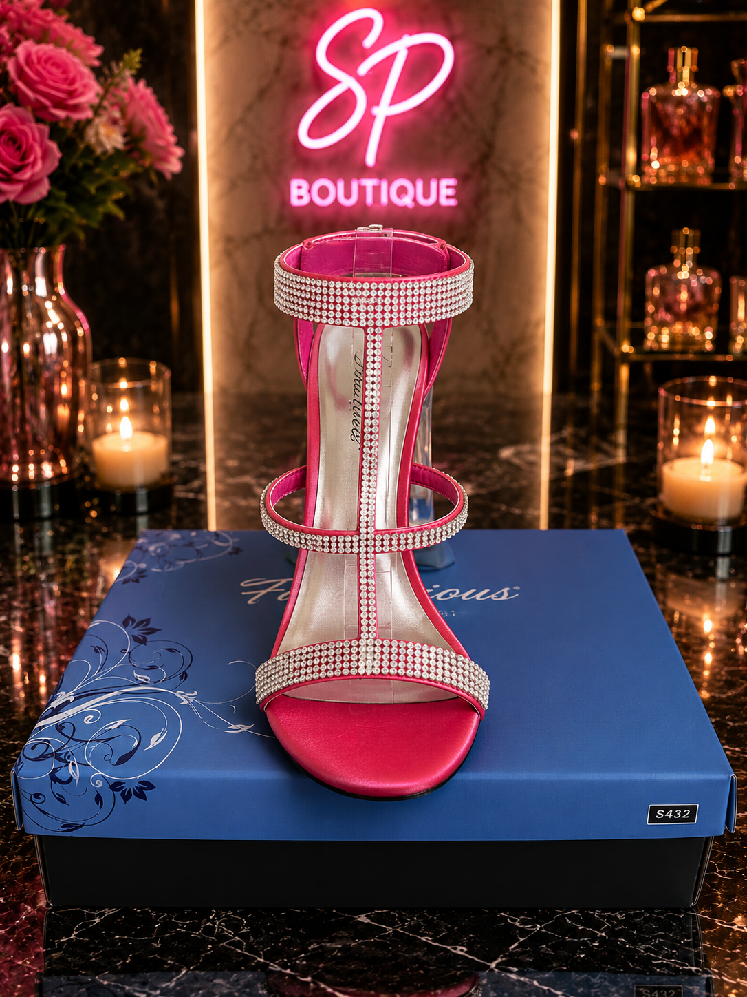Pleaser Clearly-418 Coral Satin Rhinestone Sandals