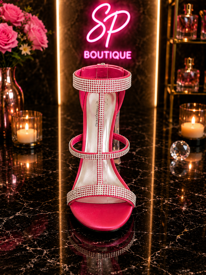 Pleaser Clearly-418 Coral Satin Rhinestone Sandals