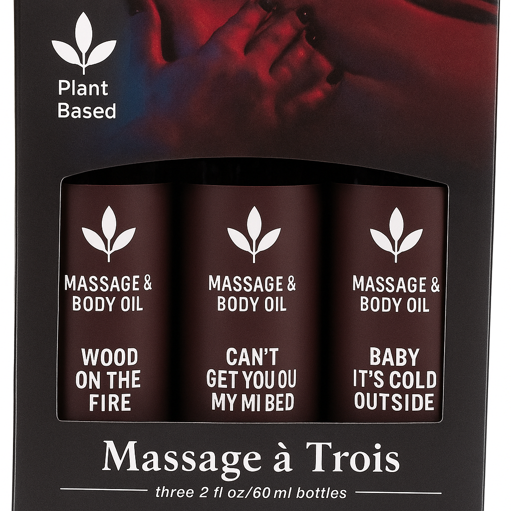 Earthly Body Holiday Massage Oil Trio Gift Set with three festive scents