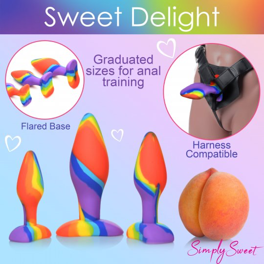 3 Piece Rainbow Silicone Butt Plug Set CURVE TOYS