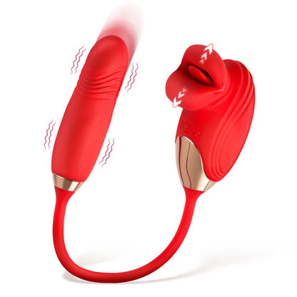 Bliss Kiss Kissing Clitoral Stimulator W Thrusting Vibrator Red