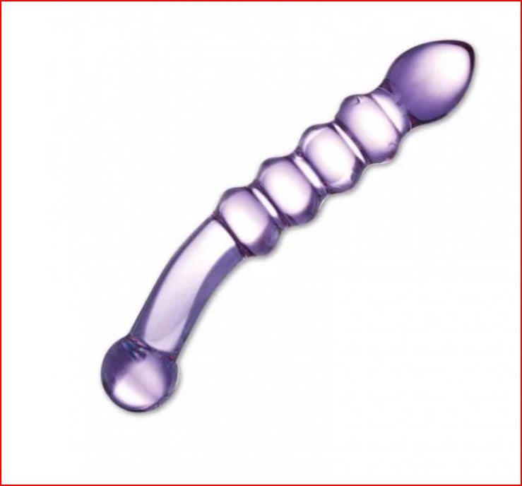 Glas Purple Rain Ribbed Glass Dildo.