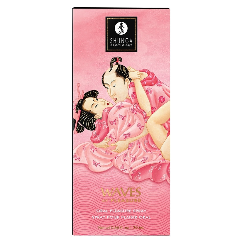 Shunga Waves of Pleasure Oral Pleasure Spray-Watermelon packaging designed for enhancing intimate experiences.