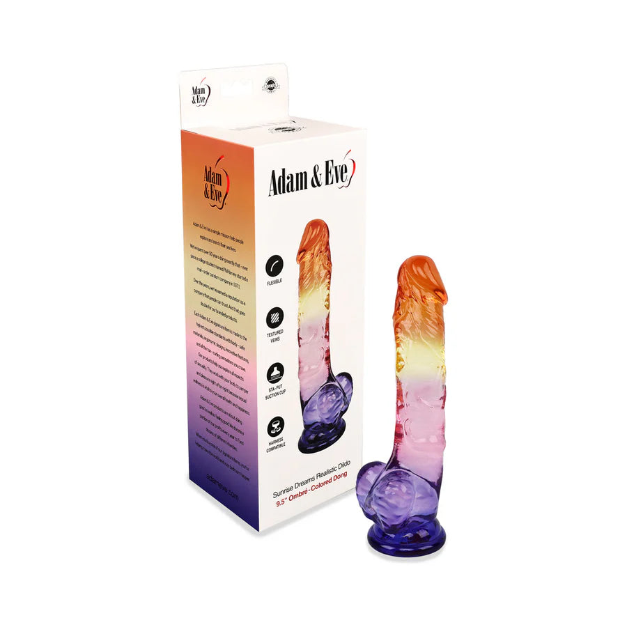 Adam &amp; Eve Seaside Dreams Realistic Dildo 9.5 in - a colorful ombré realistic dildo with lifelike details for intense pleasure.
