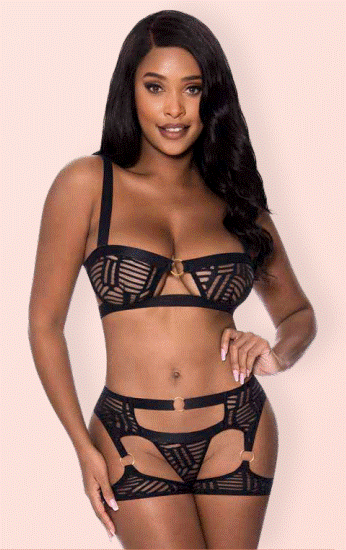 Magic Silk Rude Awakening Balconette Bra &amp; Stirrup Thong Set EXPOSED