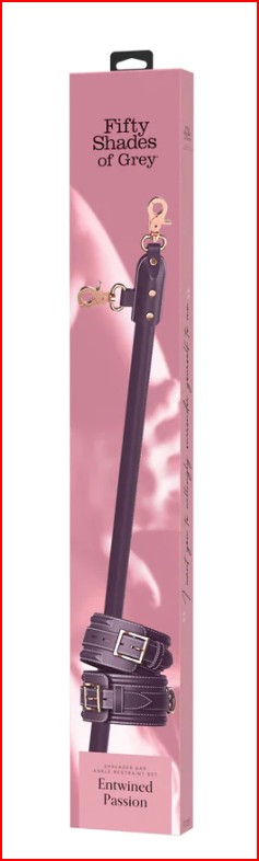 Fifty Shades of Grey Entwined Passion Spreader Bar showcasing its luxurious faux leather finish, perfect for enhancing intimacy and bondage play.