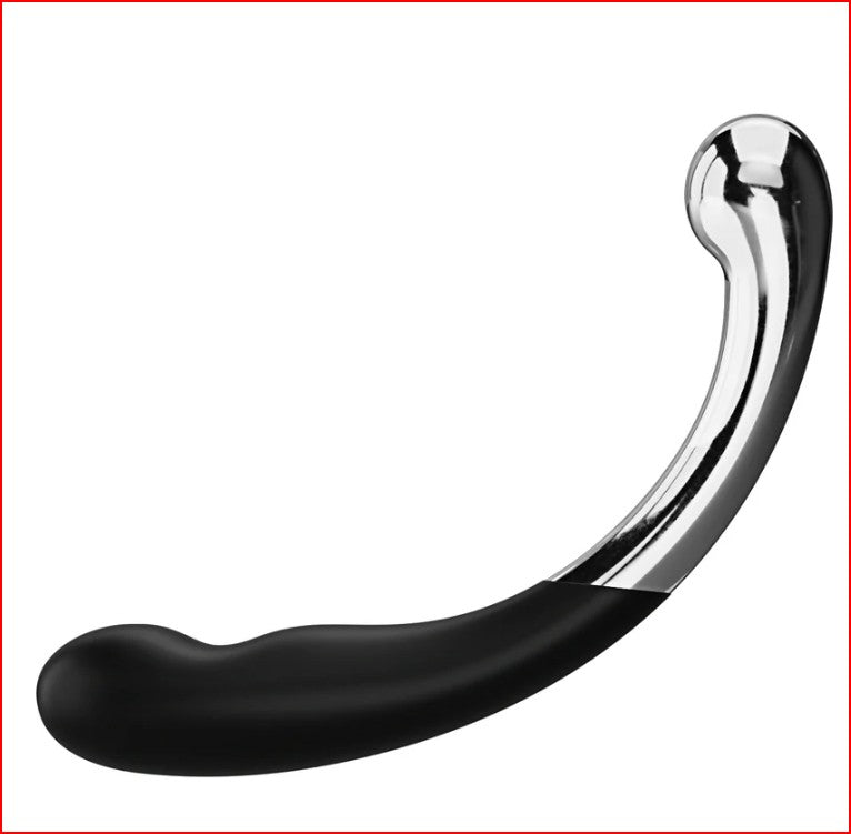 Close-up of Fifty Shades of Grey Sweet Pressure Silicone &amp; Metal Wand, highlighting the contrasting materials of silicone and metal for thrilling temperature play.