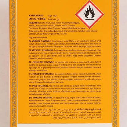 Kyra Gold Perfume For Women 100ml bottle showcasing its luxurious design and tropical floral notes, ideal for the modern woman seeking sophistication and elegance.