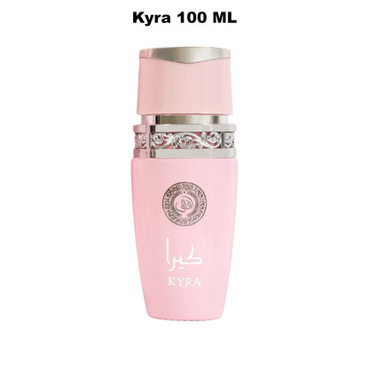 Beautifully styled display of Kyra Perfume For Women 100ml alongside fresh flowers, emphasizing its feminine allure.