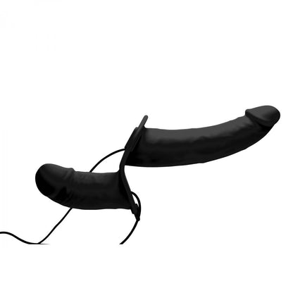 Power Pegger Silicone Vibrating Double Dildo With Harness Black