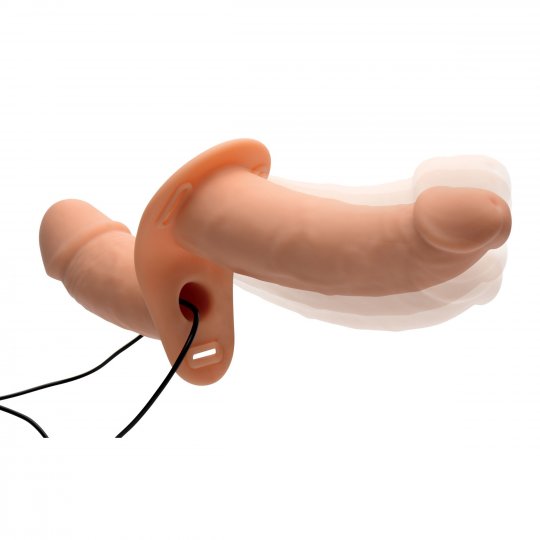 Power Pegger Silicone Vibrating Double Dildo With Harness- Flesh