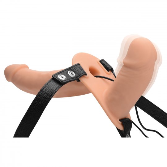 Power Pegger Silicone Vibrating Double Dildo With Harness- Flesh