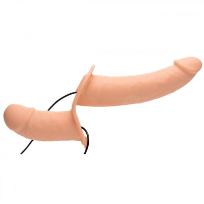 Power Pegger Silicone Vibrating Double Dildo With Harness- Flesh