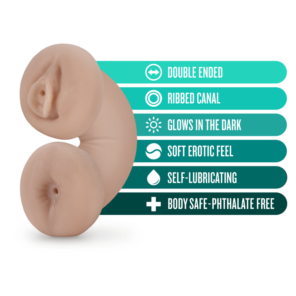 M for Men Soft and Wet Double Trouble Glow In The Dark Masturbator BLUSH