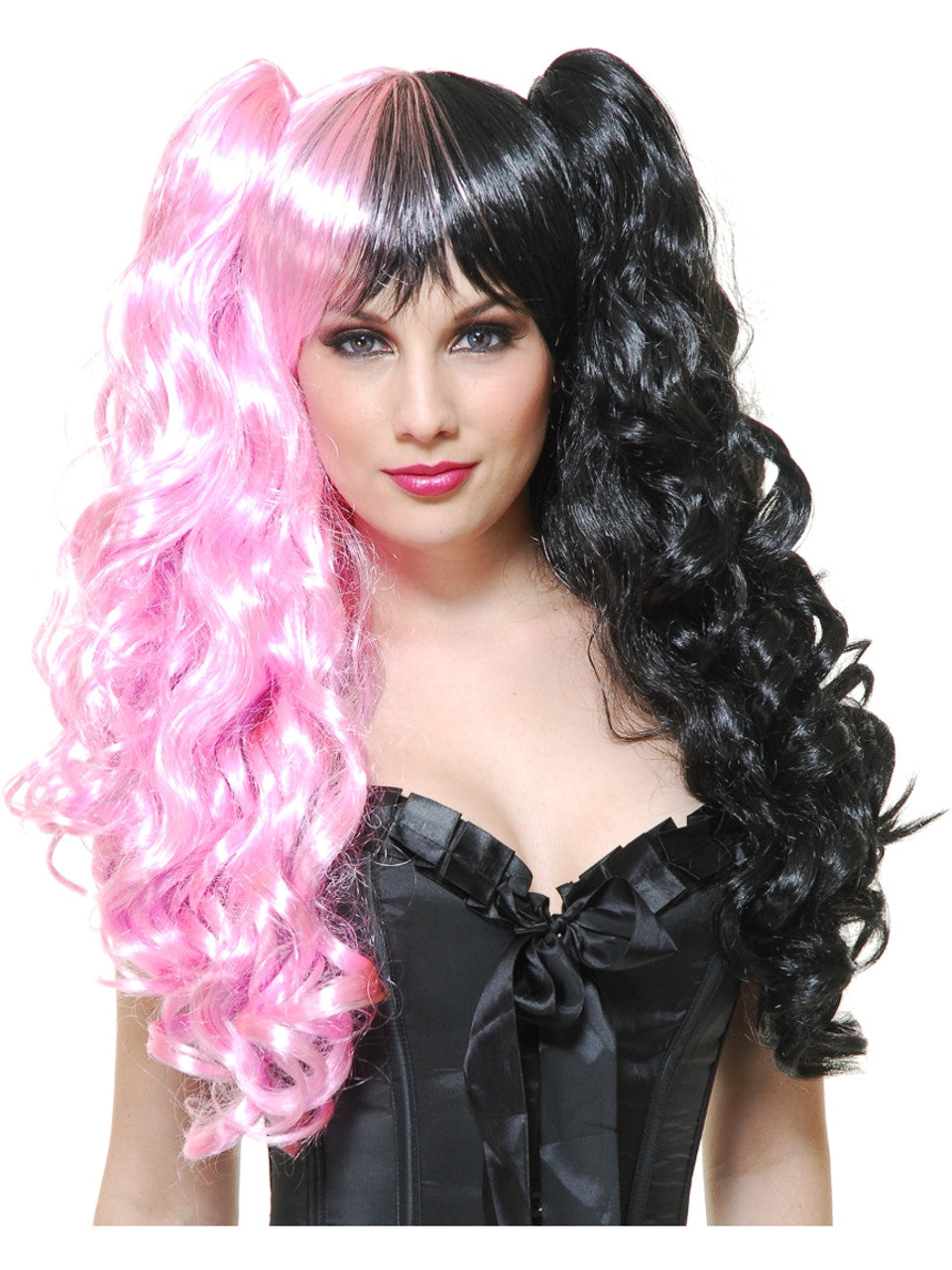Deluxe Black and Pink Anime Wig with Removable Ponytails SP BOUTIQUE