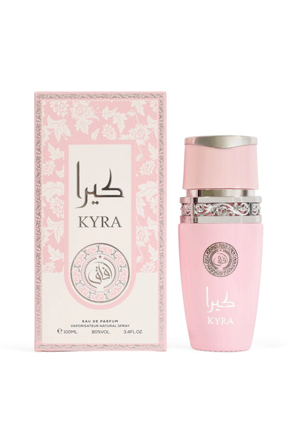 A close-up of Kyra Perfume for Women 100ml bottle highlighting its vibrant floral and fruity notes, ideal for any occasion.