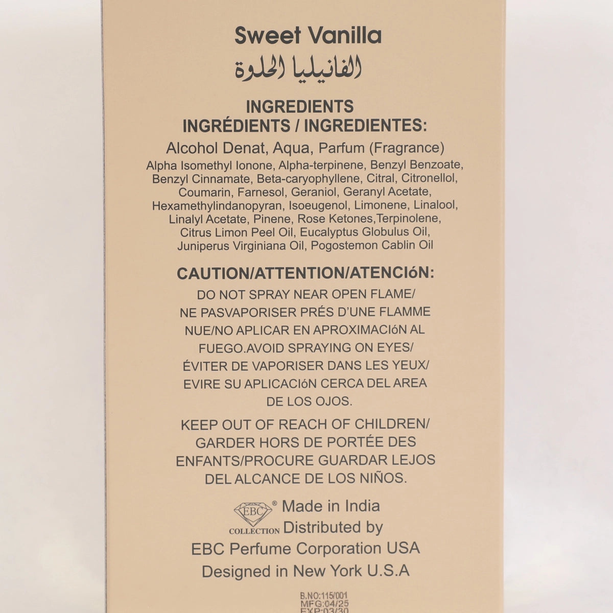 Sweet Vanilla Spray Perfume Eau De Parfum