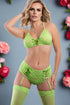 GW-3pc Lace Up Bra, High Waist Panty & Stockings G-WORLD
