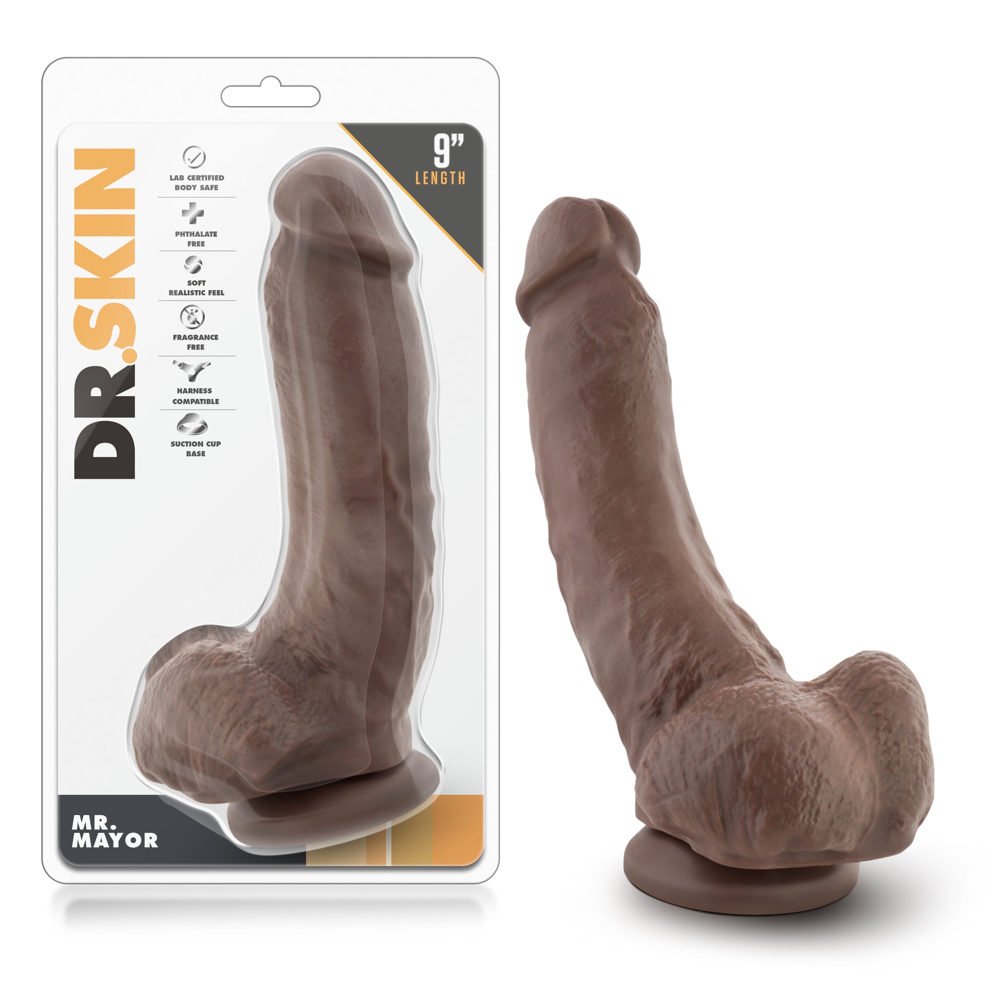 Dr. Skin Mr. Mayor 9 Inch Dildo with Suction Cup - Chocolate BLUSH