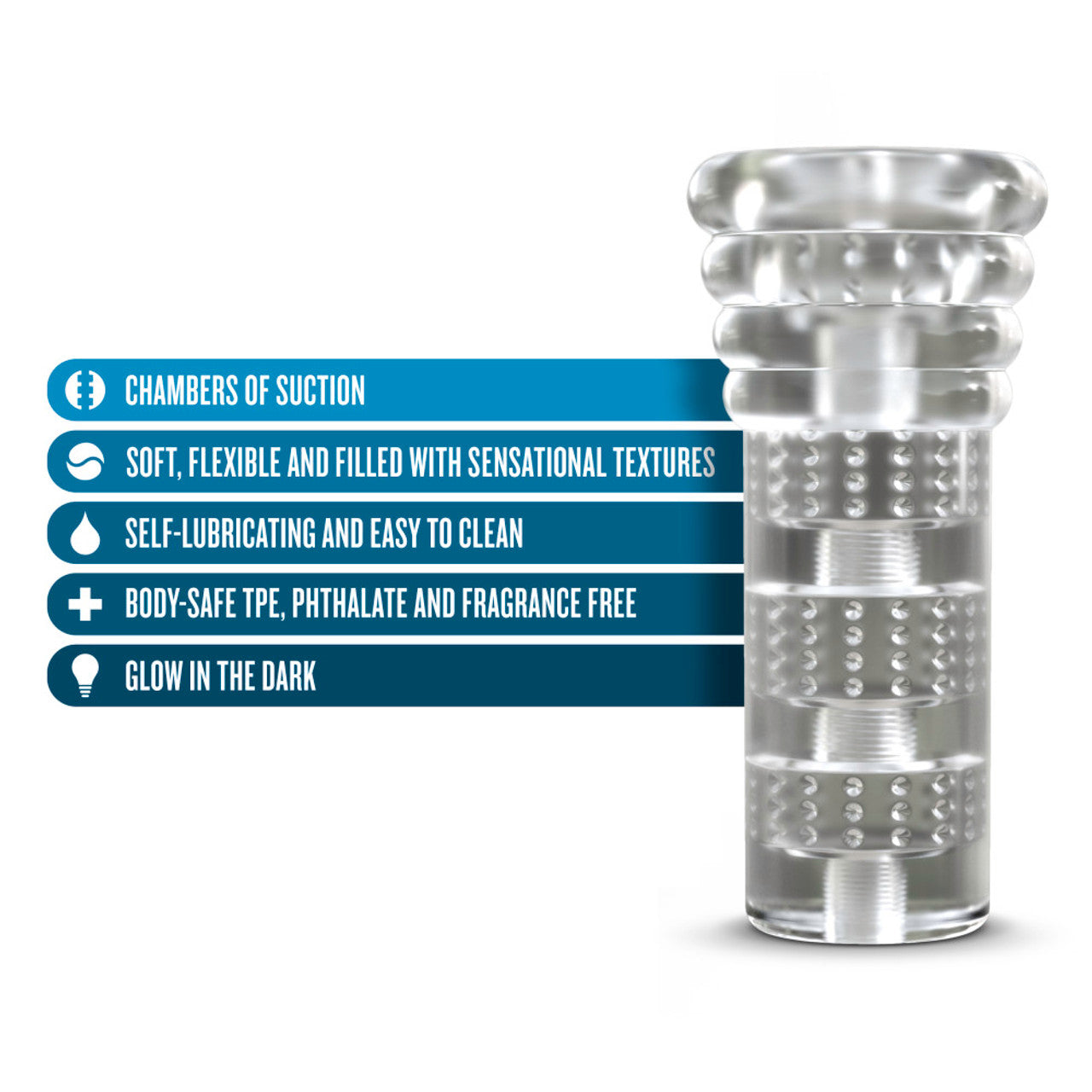 M For Men Soft and Wet All Nighter Glow In The Dark Self Lubricating Stroker BLUSH