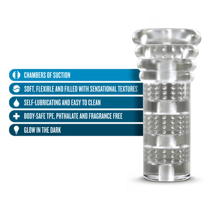 M For Men Soft and Wet All Nighter Glow In The Dark Self Lubricating Stroker BLUSH