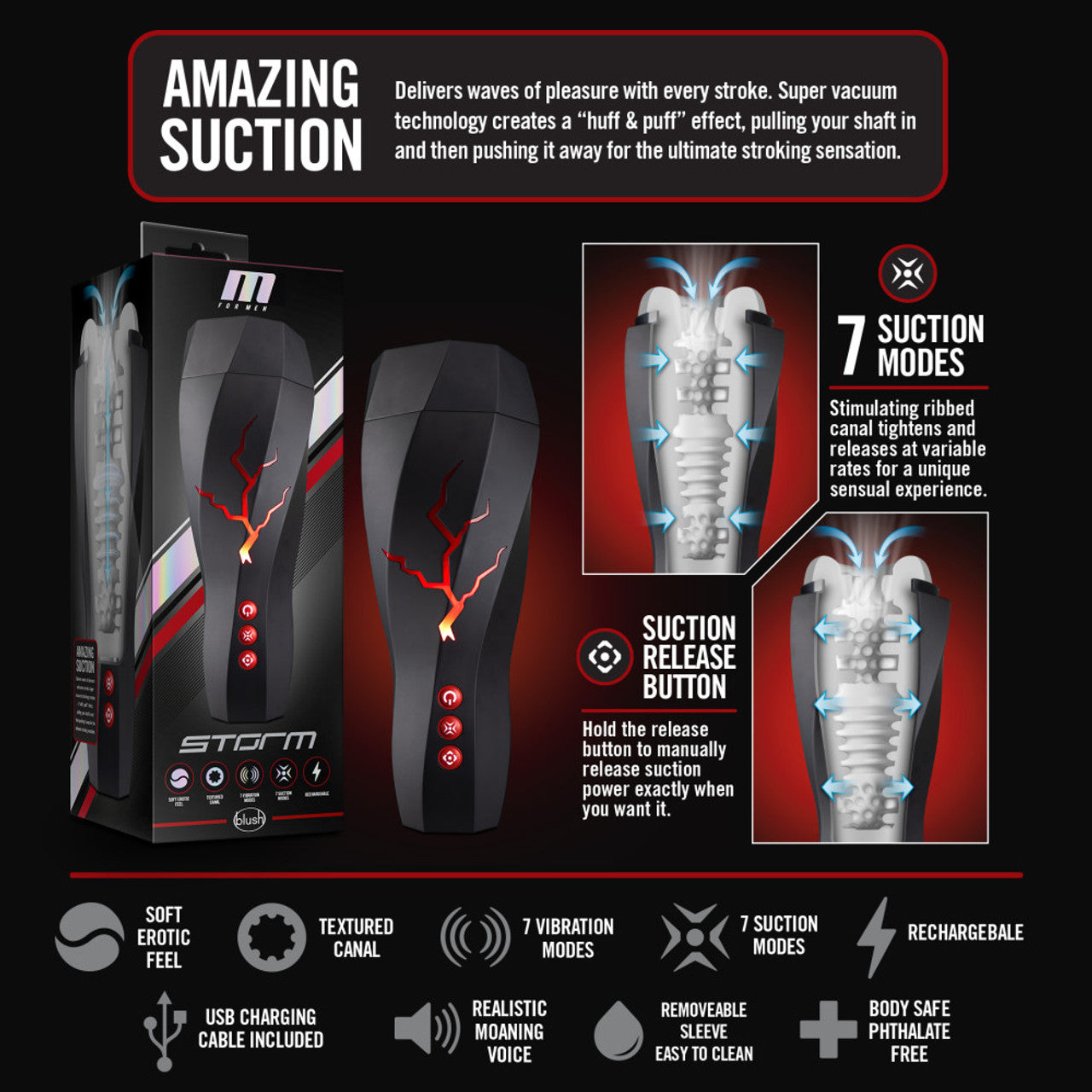 M For Men Storm Rechargeable Masturbator BLUSH