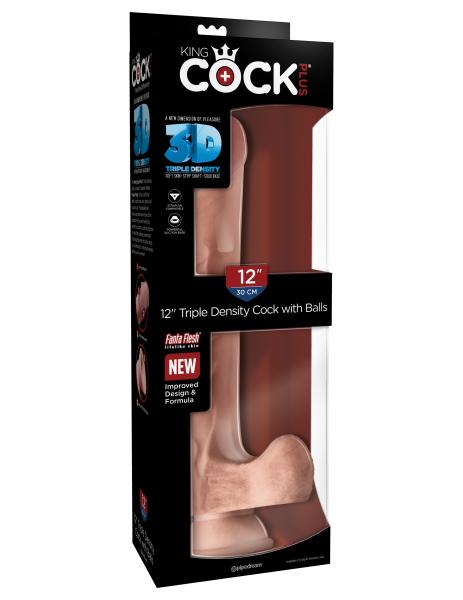 King Cock Triple Density 12 inches Dildo with Balls Beige - SP BOUTIQUE
