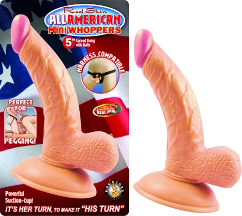 All American 5In Curved Dong With Balls - Realistic Feel, Suction Cup, Harness Compatible - SP BOUTIQUE