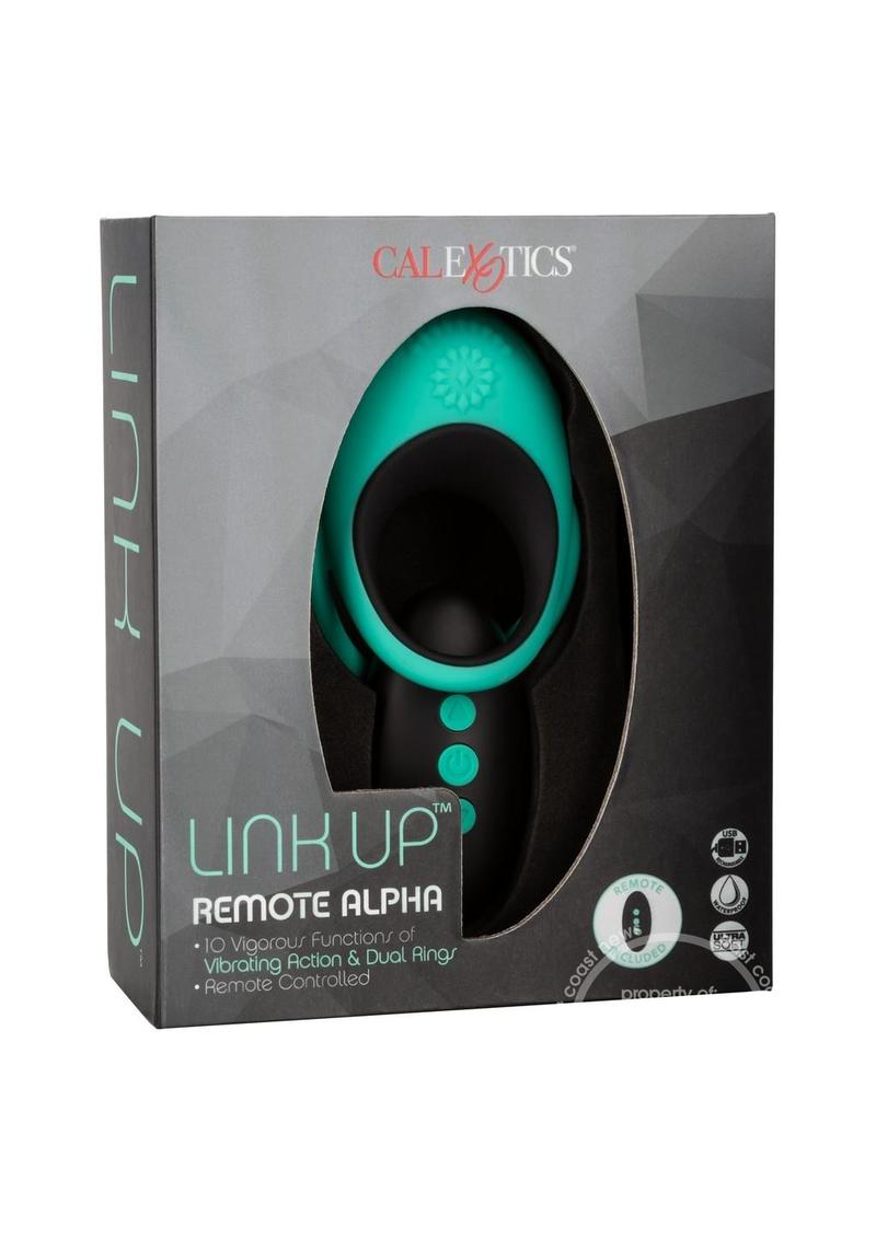 Link Up Remote Alpha Rechargeable Silicone Dual Stimulating Cock Ring with Remote Control - Green/Black - SP BOUTIQUE