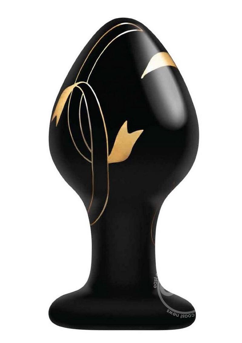 Secret Kisses Handblown Glass Plug 3.5in - Black/Gold - SP BOUTIQUE