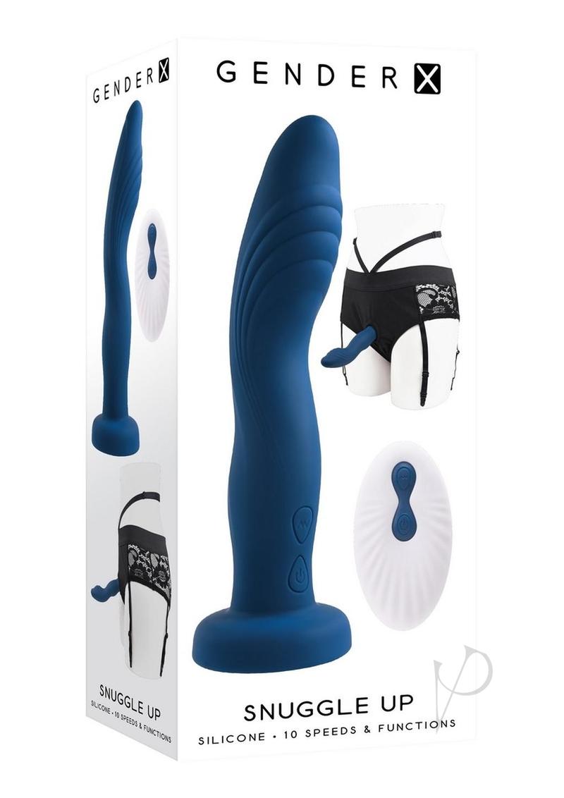 Gender X Snuggle Up Rechargeable Silicone Dual Vibrating Strap-On with Remote Control - Blue/Black - SP BOUTIQUE