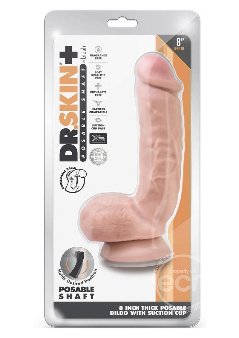 Dr. Skin Plus Thick Posable Dildo with Squeezable Balls 8in - SP BOUTIQUE
