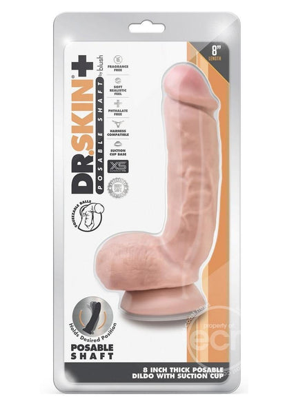 Dr. Skin Plus Thick Posable Dildo with Squeezable Balls 8in - SP BOUTIQUE