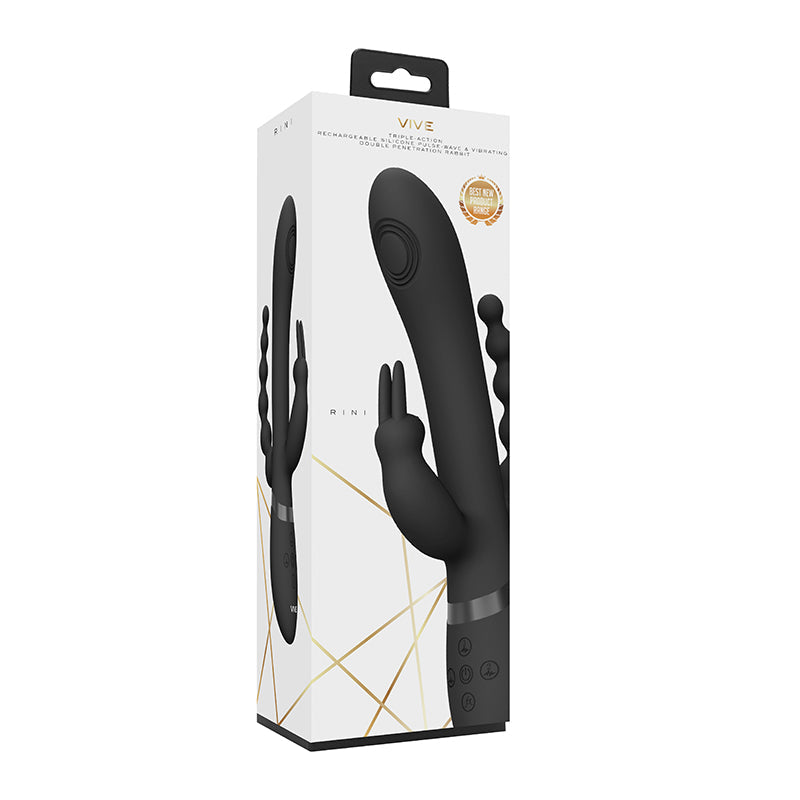 RINI Rechargeable Pulse-Wave Triple-Motor Silicone Rabbit - Black SP BOUTIQUE