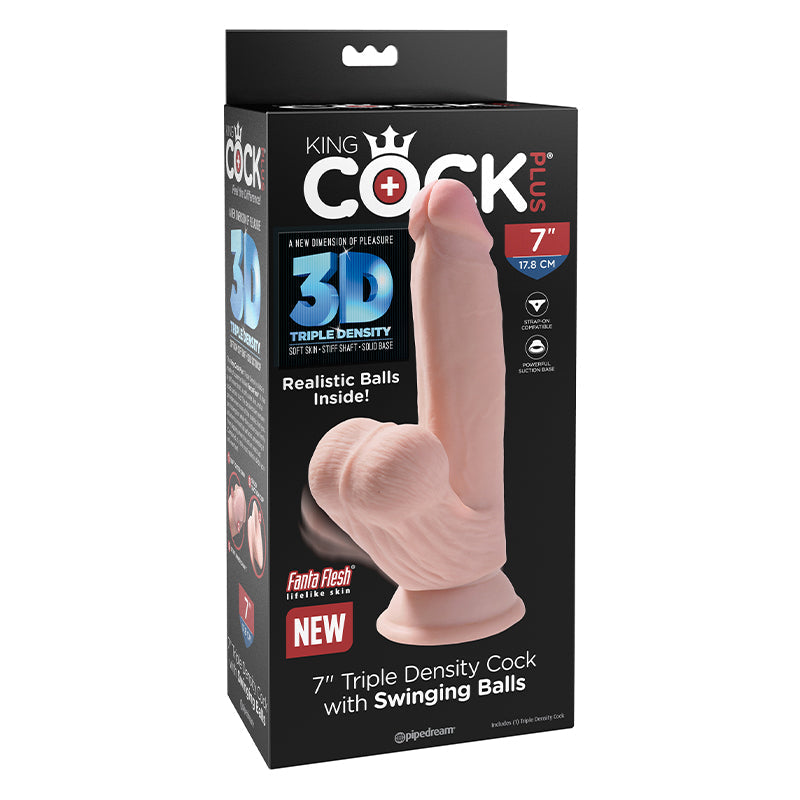 King Cock Triple Density Cock 7 in with Swinging Balls - SP BOUTIQUE
