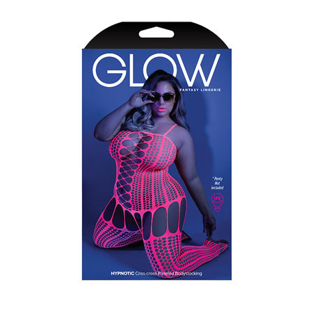 Glow Hypnotic Criss-Cross Paneled Bodystocking Neon Pink - SP BOUTIQUE