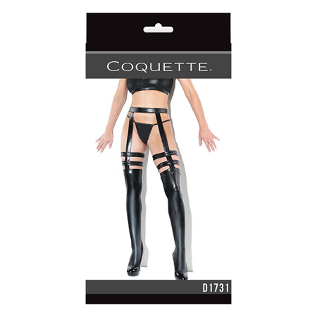 Coquette Thigh-High Wetlook Stockings with Garters - SP BOUTIQUE