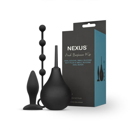 Nexus Anal Beginner Kit with Douche, Silicone Beads, Small Silicone Butt Plug Black - SP BOUTIQUE