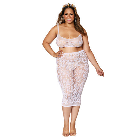 Dreamgirl Lace Fishnet Bralette &amp; Slip Skirt - SP BOUTIQUE